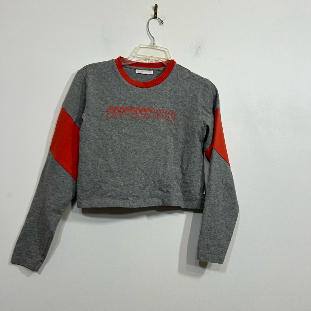 Vans Grey and Orange Long Sleeve Crop Shirt Women’s Size XS